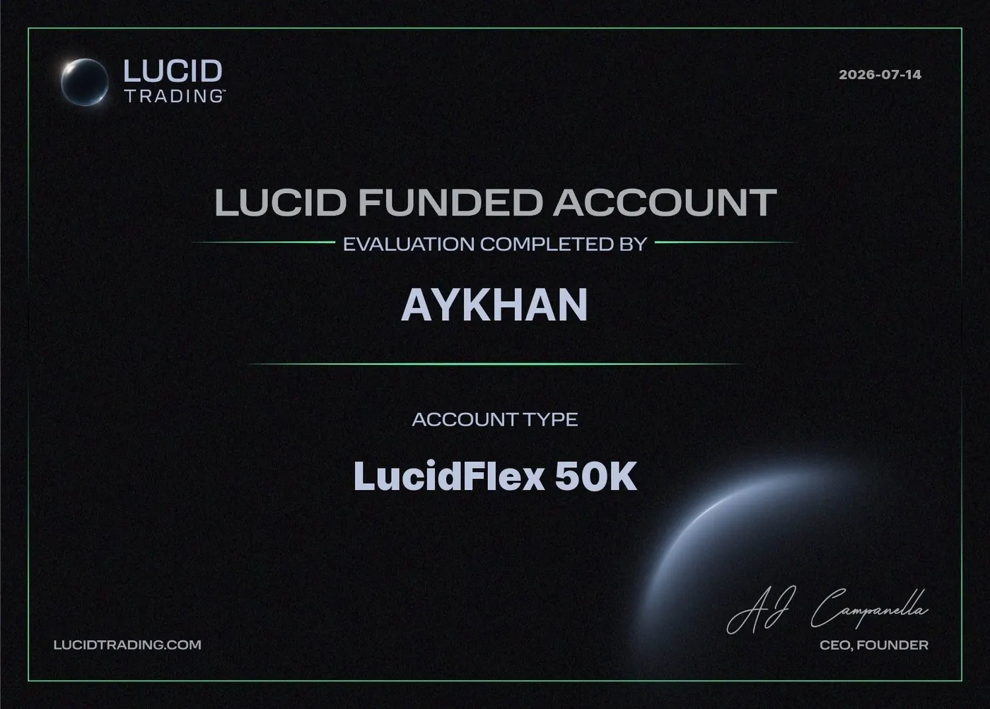 Lucid Trading · Funded Account · Aykhan