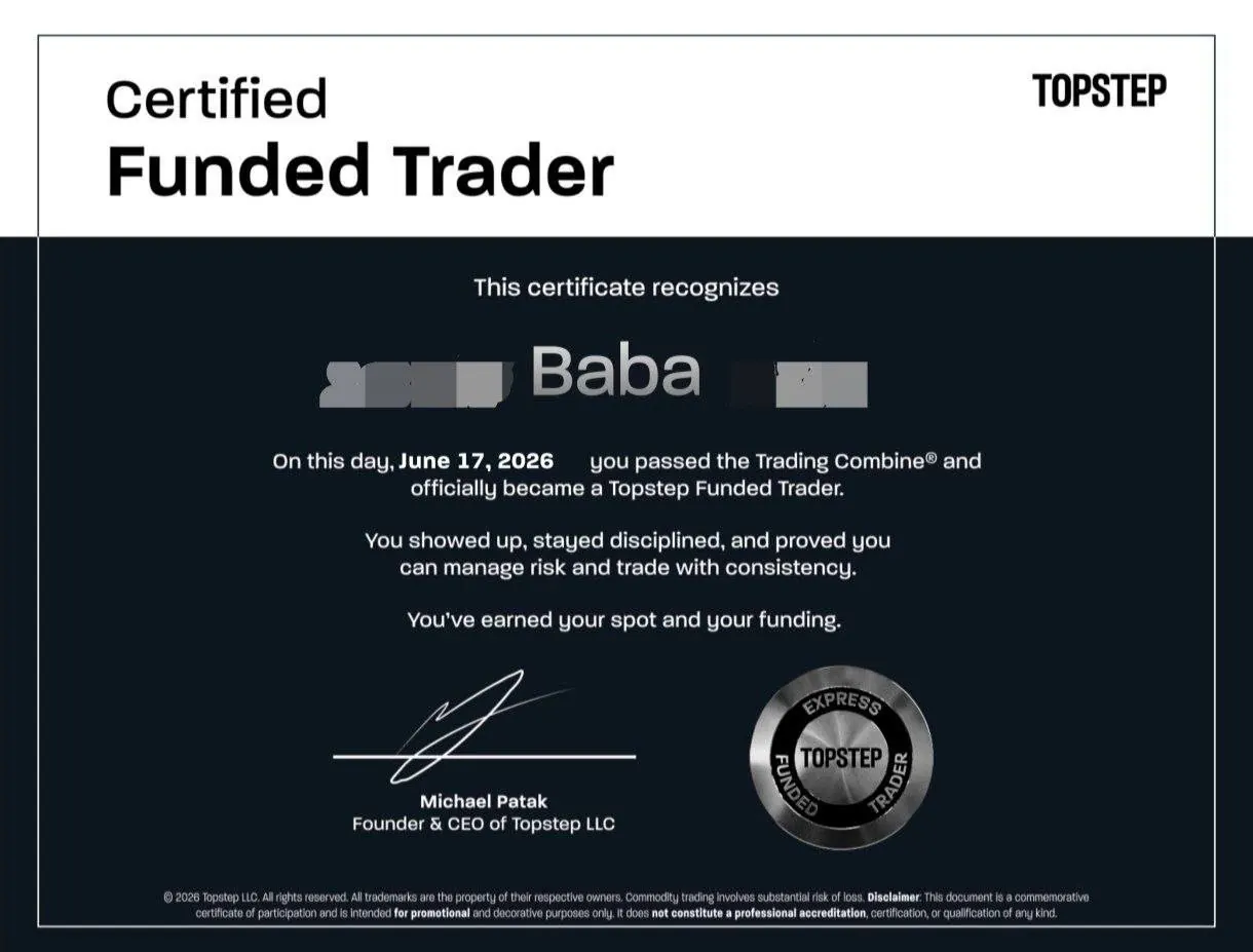 Topstep · Certified Funded Trader · Baba (censored)